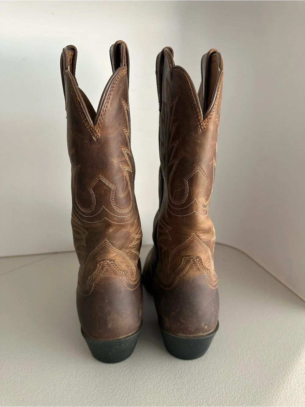 Ariat Brown Leather Cowboy Boots Size 9B Embroidered Western Design - Picture 4 of 4